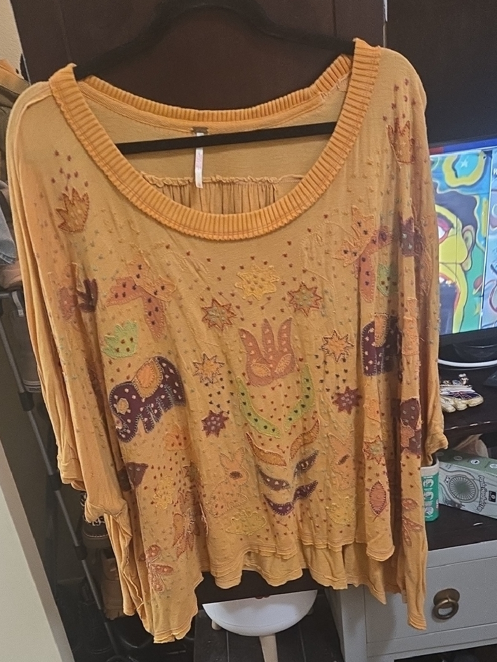 Free People Boho Embroidered Mustard Yellow Tunic Top